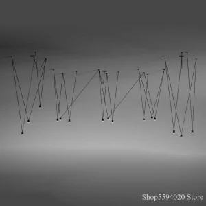Vintage DIY Match Line Pendant Light for Living Room Foyer Dining Room Geometric Black/White Hanglamp Hanging Lamp Lampara Techo